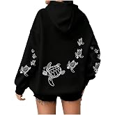 Fvnbvrst Women Oversized Hoodies Turtle Hooded Sweatshirt Pullover | cute graphic hoodies for women, hooded sweatshirts, kangaroo pocket, drawstring hood, dandy hoodie， long sleeve