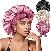 Yanideer 3 pcs Satin Bonnet Silk Bonnet for Sleeping Double Layer Satin Lined Hair Bonnet with Tie Band for Women Curly Hair