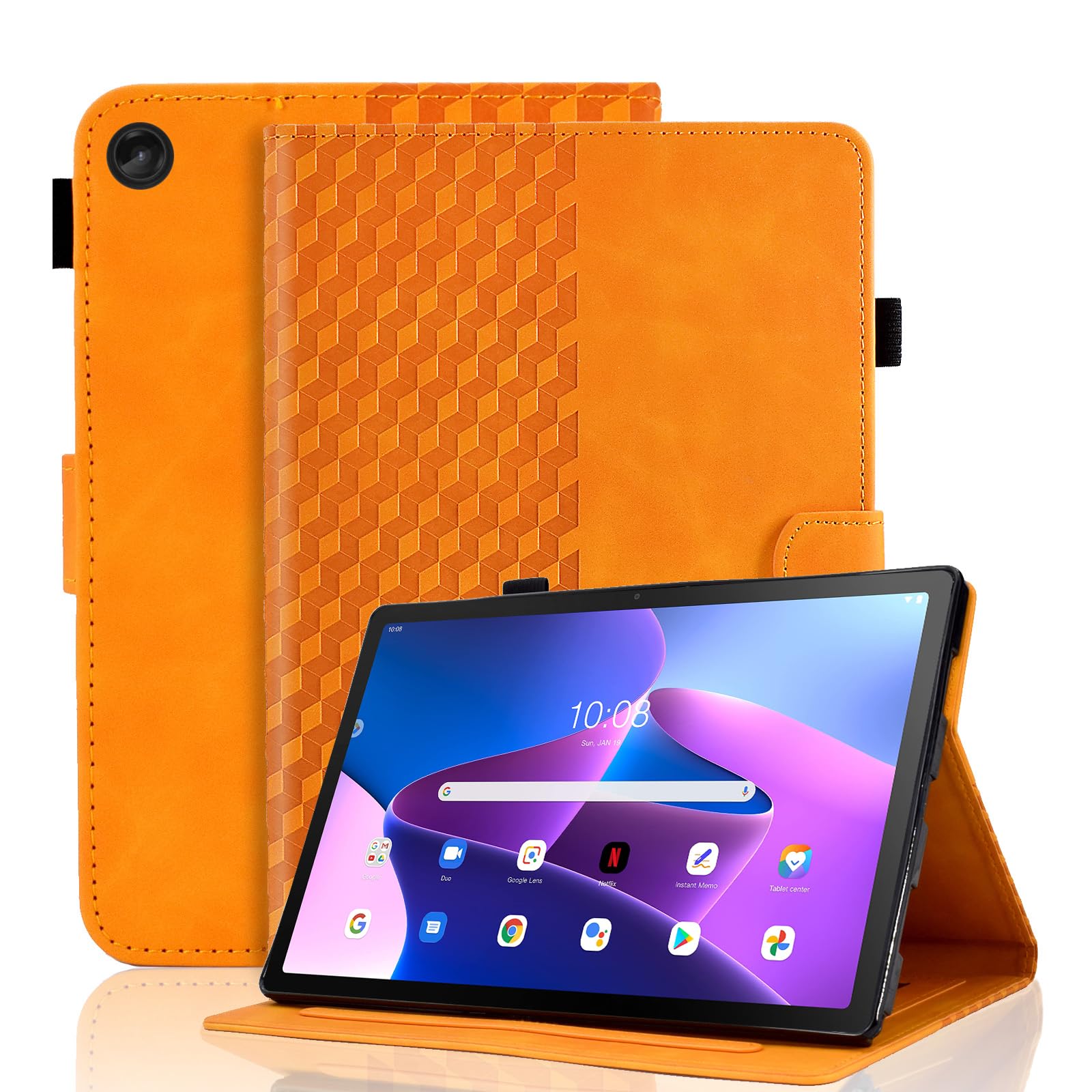 Vkooer Case for Lenovo Tab M10 3rd Gen 10.1-inch (TB328FU / TB328XU) Leather Folio Cover with Auto Sleep/Wake Smart Shell Fit Lenovo M10 3rd Gen 2022, Orange