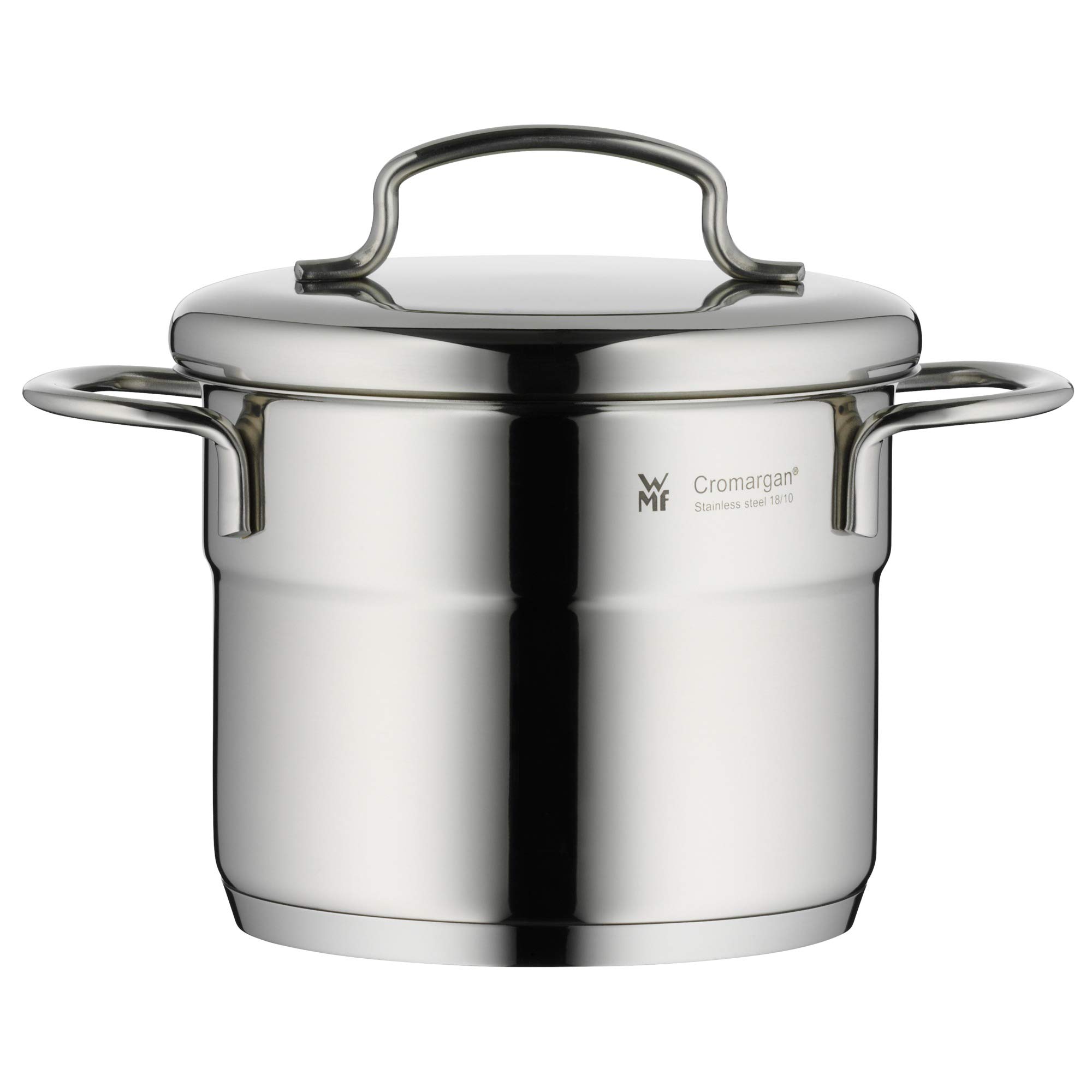 WMF 712776040 cookware Ø 12 cm approx. 1l Mini stackable pouring rim metal lid Cromargan stainless steel brushed suitable for all stove tops including induction dishwasher-safe — image 1