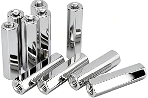10 Pcs Hex Coupling Nut M8 X 1.25 Female Thread 13mm Outer Diameter 50mm Length 304 Stainless Steel Silver Rod Coupling Nuts