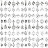 Youdiyla 90pcs Alloy antique silver hollow flower set series Pendant Jewelry Making DIY Keychain Earrings Pendant Various Design Charms for Jewelry Making Bracelets Necklace (SN44)
