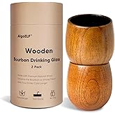 AlgoELF Charred Wooden Bourbon Drinking Glass, Original Charred Whiskey Cup, Bourbon Gifts for Men, Wooden Whiskey Glasses Set of 2, Great Anniversary Birthday Gifts for Men, Him, Dad