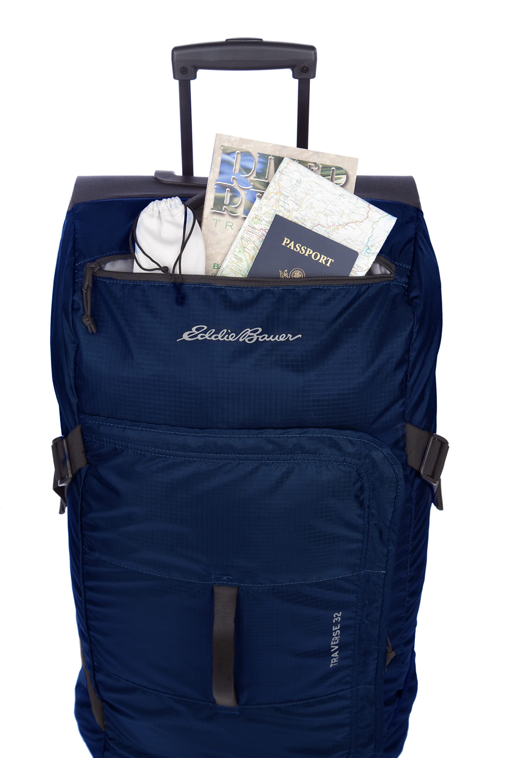 Eddie Bauer Traverse Rolling Duffel Bag-Made from Ripstop Polyester with Telescoping Handle, Medium Indigo, 78L
