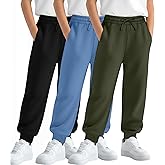 LessonZoo 3 Pack Boys' Sweatpants Kids Athletic Joggers with Pockets Baggy Drawstring Casual Elastic Waist Pants