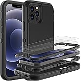 HONG-AMY for iPhone 12 Case/iPhone 12 Pro Case, Heavy Duty Protection 3-Layers [Shockproof] [Dropproof] [Anti-Slip] Phone Cover [with 2 Tempered Glass Screen Protectors] (Black)