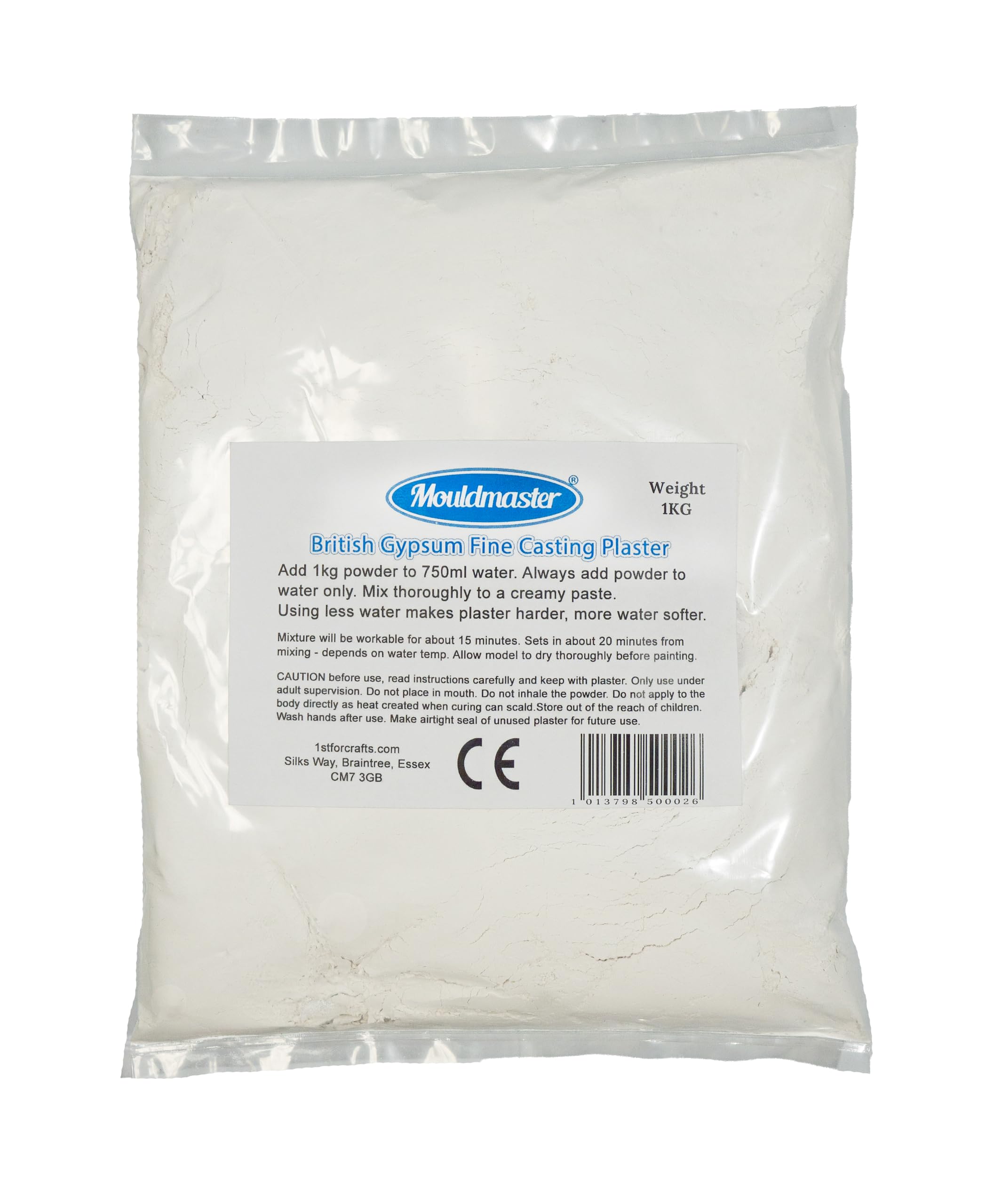 Mould Master British Gypsum Fine Casting Plaster 1Kg, White, 20 x 15 x 1 cm