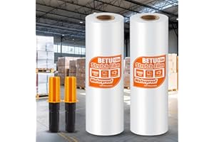 BETU Plastic Wrap Stretch Film for Moving Supplies 15inch X 1000ft, Shrink Wrap Stretch Roll Industrial for Furniture Wrapping Shipping Pallet Moving Boxes Storage with Handles, 2 Pack, Clear