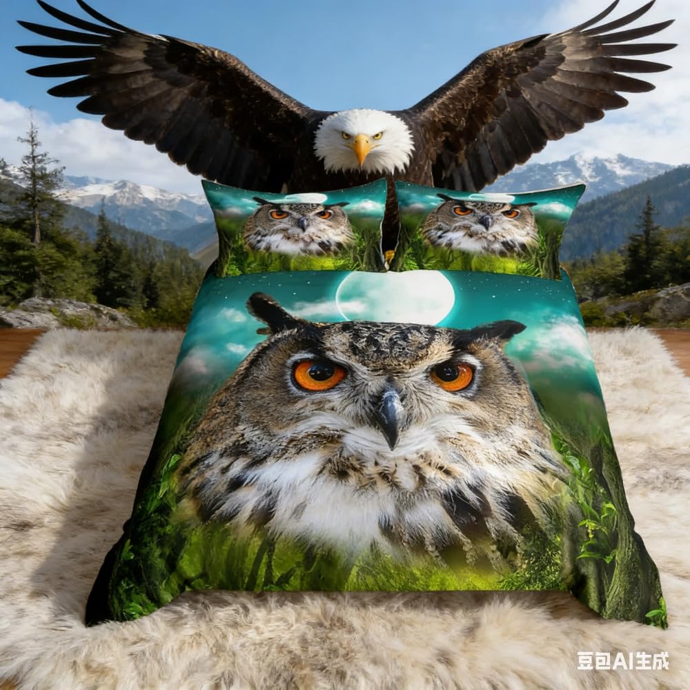 Loussiesd Owl Duvet Cover Galaxy Bird Bedding Set For Kids Boys Girls Children Cute Cartoon Owls Design Comforter Cover Ultra Soft 3D Animal Bedspread Cover Single Size Zipper — image 1