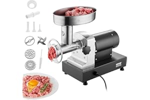 VEVOR Meat Grinder, 9 Lbs/Min Capacity Electric Meat Grinders with Blade, Grinding Plate, Sausage Maker, Stainless Steel Comm