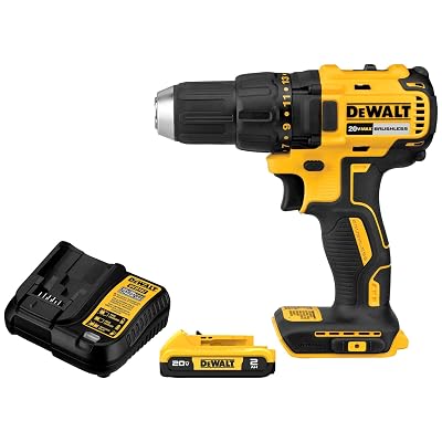DEWALT 20V MAX Cordless Drill Driver Set, Electric Drill, Brushless 1/2 In 2 Speed, 2.0 Ah Battery and Charger Included, LED Light (DCD777D1)