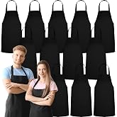 GREEN LIFESTYLE 12 Pack Bib Apron - Unisex Black Aprons, Machine Washable Aprons for Men and Women, Kitchen Cooking BBQ Bulk (Pack of 12, No Pockets, Black)