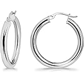 Sterling Silver Polished Finish Round-Tube Hoop Earrings 3mm Wide 15mm-30mm Diameter