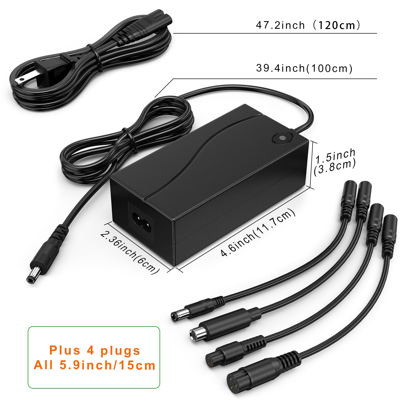 42V 2A Charger Replacement for 36V Electric Scooter Batteries,with DC 5.5mm,3 Prong,RCA Universal Compatible with Gotrax Swagtron Brid Segway Ninebot Xiaomi-5 Converter Interfaces