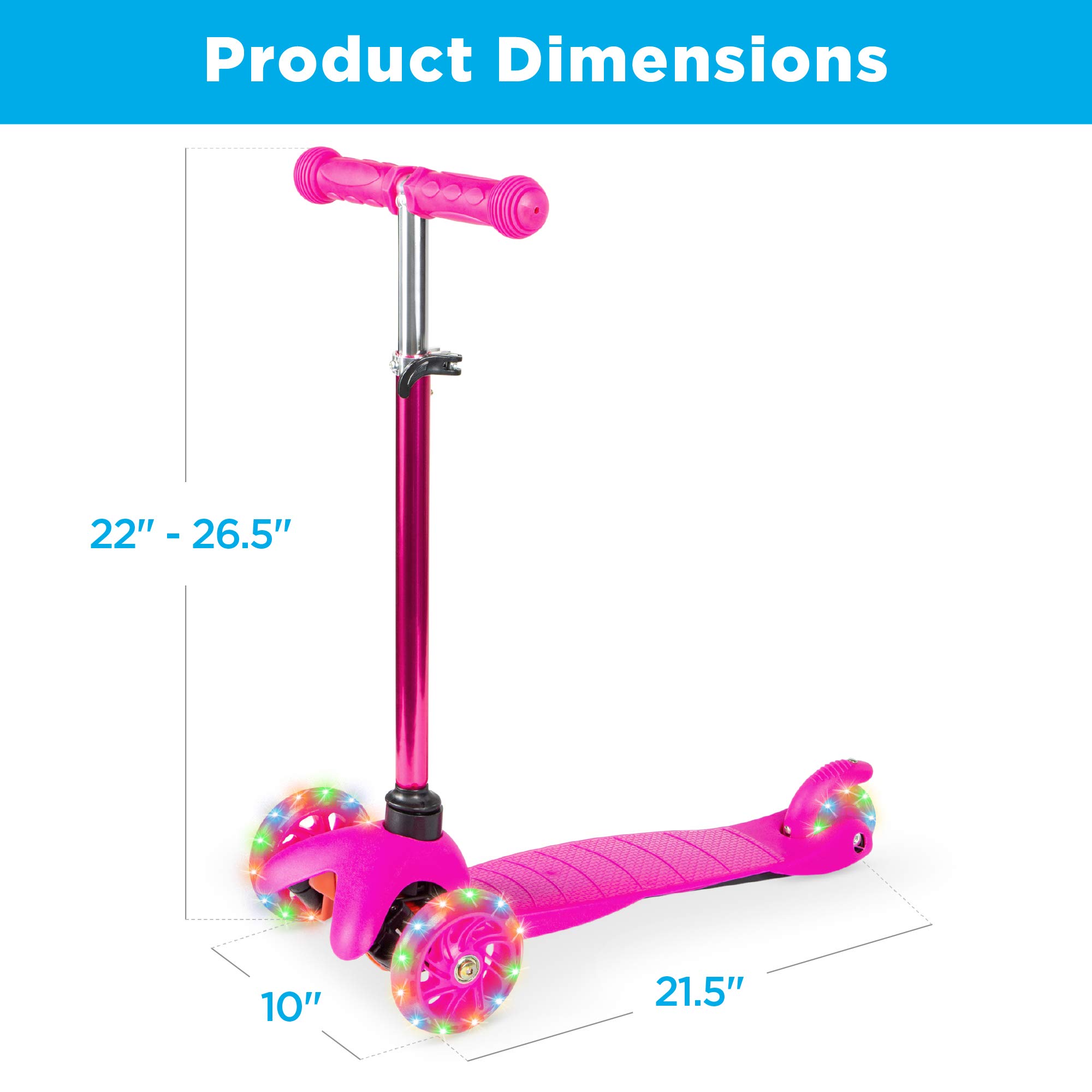 Best Choice Products Kids Mini Kick Scooter Toy w/ Light-Up Wheels, Height Adjustable T-Bar, Foot Break - Pink