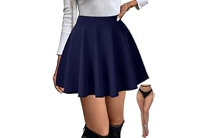 BemorRun Skirts for Women Basic Versatile Stretchy Flared Casual Mini Skirt with Fishnet Stockings