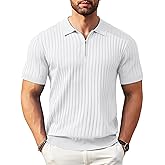 COOFANDY Men's Zipper Polo Shirts Short Sleeve Ribbed Knit Polo T Shirts Fashion Casual Golf Shirts
