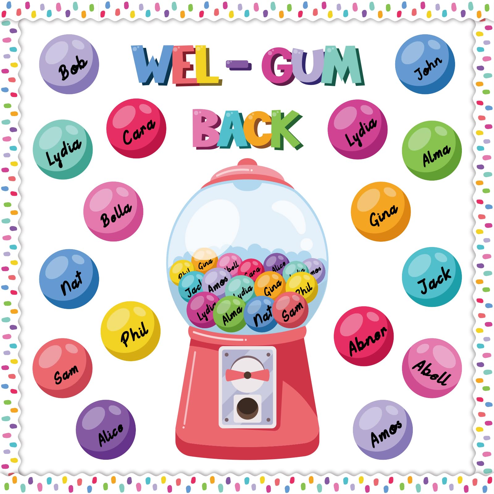 Photo 1 of Welcome Back to School Bulletin Board Decorations, WEL-Gum Gumball Machine with Colorful Bubble Gumball Cutouts for Teacher School Elementary Classroom Door Wall Decor