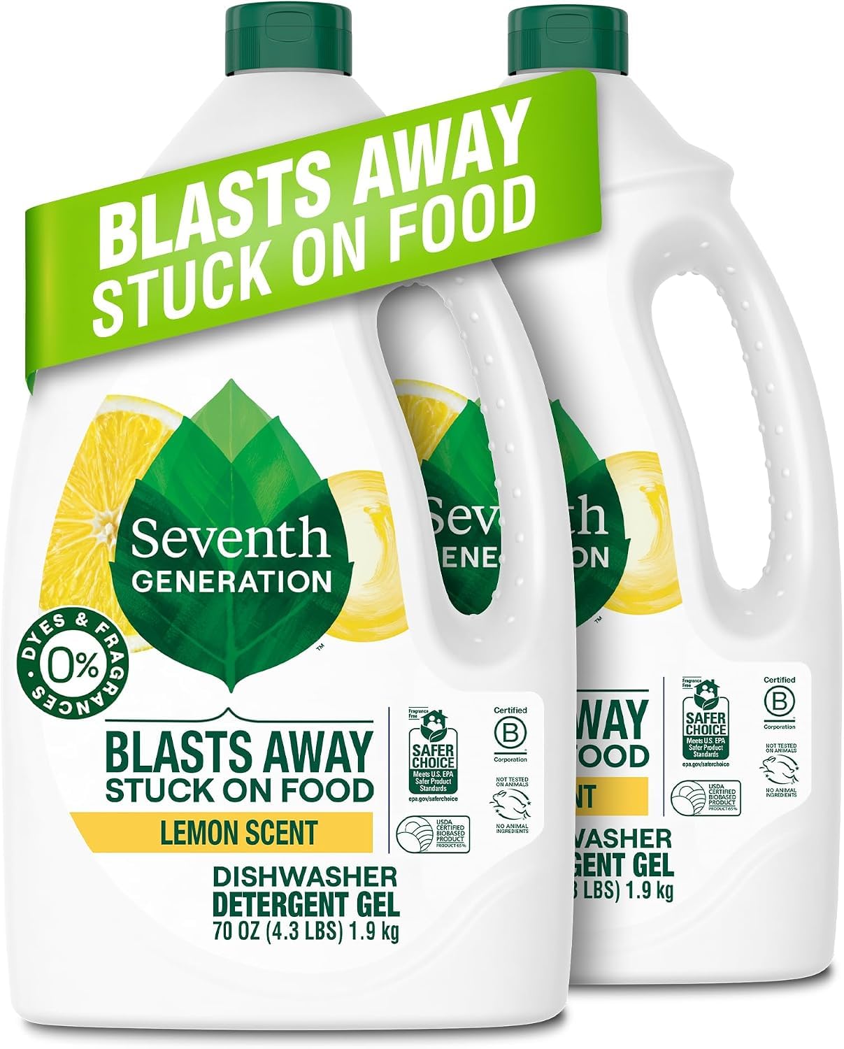 Seventh Generation, Dishwasher Detergent Gel, Lemon, 70 oz, Pack of 2