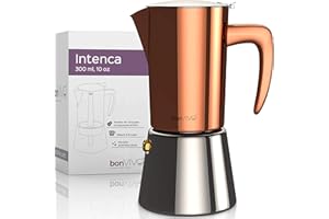 bonVIVO Intenca Stovetop Espresso Maker - Luxurious, Stainless Steel Italian Coffee Maker for Camping or Home Use - Makes 6 Cups of Full-Bodied Coffee - Copper, 10oz