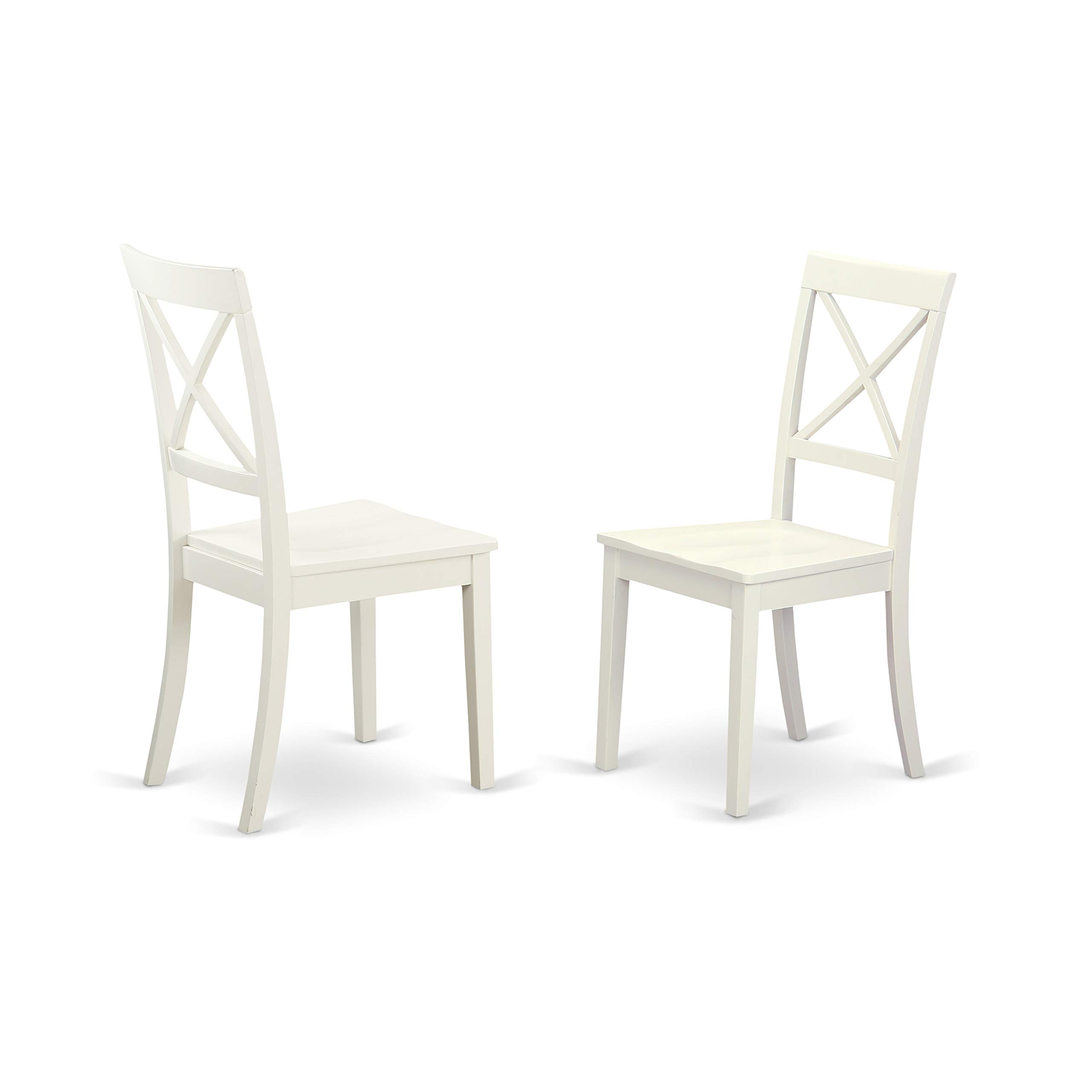 East West Furniture BOC-WHI-W X-Back Chair Set for Dining Room with Wood Seat, Set of 2