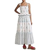 UAURORAO Women Floral Smocked Maxi Dress Frill Ruffle Tiered Flower Long Dresses Boho Flowy Vacation Beach Sundresses