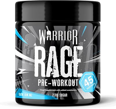 Warrior Rage Pre Workout Powder 392g 45 Servings Blue Raz 300mg Caffeine