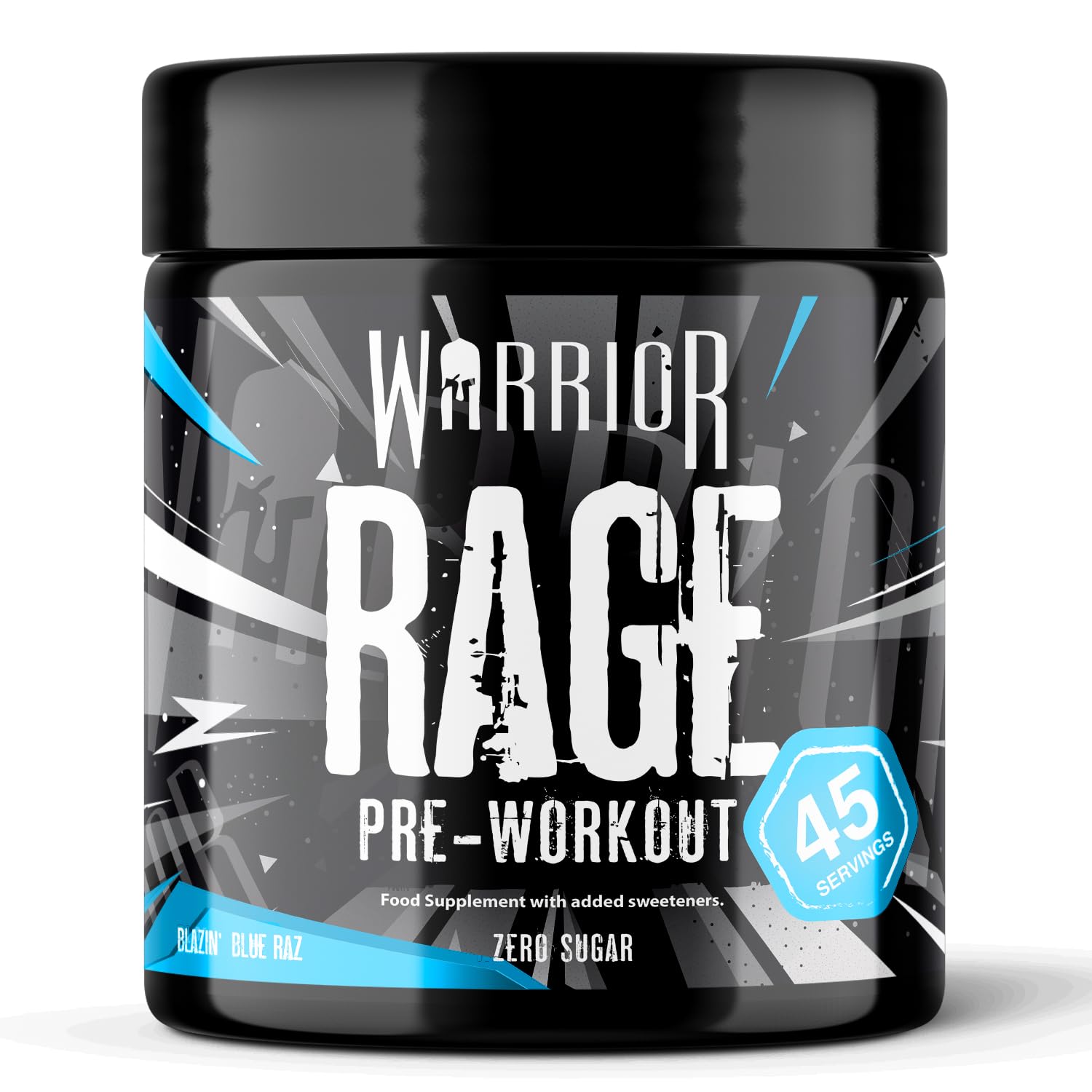 Warrior Rage Pre Workout Powder 392g (45 Servings) – 300mg Caffeine High Stim Energy Drink Supplement + Beta-Alanine, Creatine, BCAA, Taurine, Citrulline & Arginine AAKG for Muscle – Blazin' Blue Raz