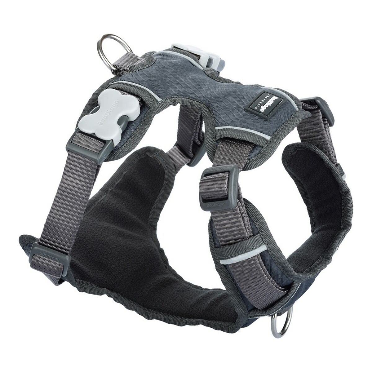 Red Dingo Padded Dog Harness Plain,Cool Grey, Medium 20mm