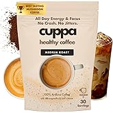 Cuppa Medium Roast Mushroom Coffee with Adaptogens & Superfoods - Lion’s Mane, Ashwagandha & Cordyceps. Adaptogens + MCT to support natural energy, mental focus & gut health (30 Servings)