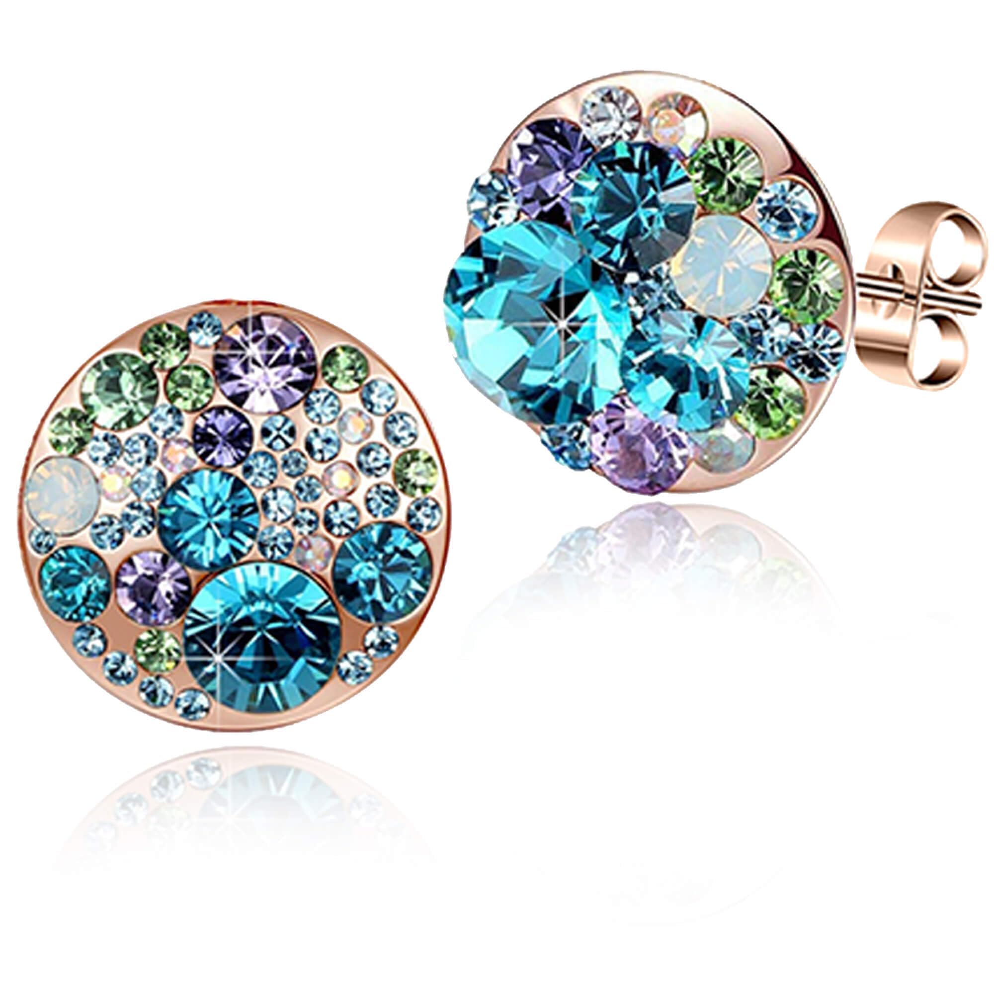 Multicolored Swarovski Crystal Rhinestone Stud Earrings for Women Fashion S925 Sterling Silver Hypoallergenic Jewelry