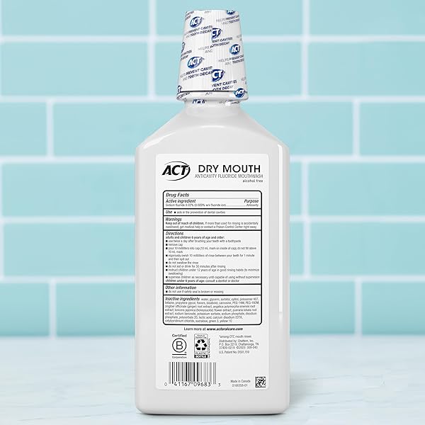 ACT DRY MOUTH ANTICAVITY ZERO ALCOHOL FLUORIDE MOUTHWASH, SOOTHING MINT, 33.8 FL. OZ.