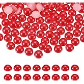MECCANIXITY 1000Pcs Half Pearl for Crafts, 8mm Plastic Half Flatback Imitation Pearls Cabochon Loose Beads Rhinestone for DIY Crafts Clothing Tumbler Shoes Embellishment Nail (Red)