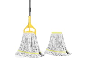Beyoco Heavy Duty Commercial Industrial Cotton Mop with Long Handle,Looped-End String Wet Mops with Replacement Mop Head for Home,Garage,Office, Workshop, Warehouse Floor Cleaning
