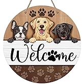 Deroro Welcome Dogs Front Door Sign, Paw Prints Wood Door Hanger Outdoor Outside Porch Decor Pet Lover Owner Gifts, Labrador Golden Retriever Farmhouse Wooden Wreath Indoor Wall Hanging Decoration