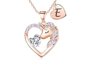 IEFRICH Unicorn Necklace Gifts for Girls Kids - Colorful CZ Heart Initial Necklaces Unicorn Necklace for Girls Jewelry Birthday Gifts for Little Girl Kids