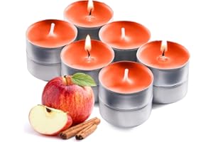 RAMBUE Orange Scented Tealight Candles - Pack of 12 Scented Tea Light Candles with Long Lasting Aromas - Apple Cinnamon Fragranced Orange Tealight Candles - 4 Hour Burn Time