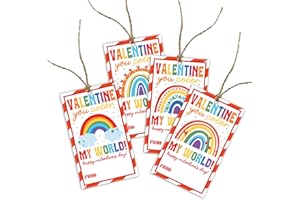 SHIEL-EVEN Valentine's Day Gift Paper Gift Tags Rainbow Theme DIY Present Wrap Hang Label Valentine's Day Anniversary Party Wrapping Supplies for Boys Girls - Pack of 40 with String (4 Styles) - D372