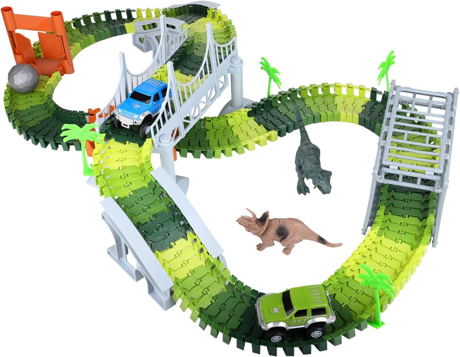 HOMETALL Dinosaur Toys for Boy 144Pcs Flexible Dinosaur Tracks Set, Train Racing Car Toys for Kids, Birthday Gifts for Age 3 4 5 6 Years Old Toddler