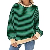 Women's Oversized Striped Sweatshirt Long Sleeve Round Neck Christmas Sweatshirt Loose Pullover Halloween Shirt Top