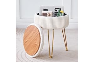 Cpintltr Velvet Foot Rest Stool Multipurpose Dressing Stools Upholstered Round Storage Ottoman Modern Soft Vanity Chair with Memory Foam Seat White