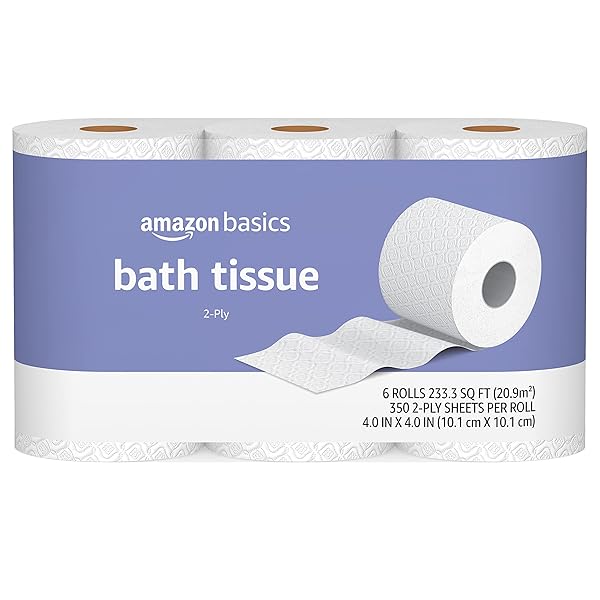 AMAZON BASICS 2-PLY TOILET PAPER, UNSCENTED, 350 SHEETS PER ROLL, 6 COUNT