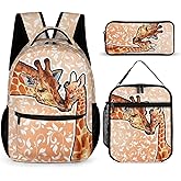 Homieblanket Giraffe Backpack with Lunch Box & Pencil Case, 16 Inch Cute Giraffes Themed Bookbag, Adjustable Lightweight Large Capacity, Colorful Daily Casual Backpacks Set with Lunch Bag