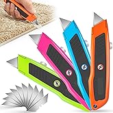 TIFICAL 4Pack Box Cutter Retractable, Utility Knife with Extra 10 Blades | Heavy duty all-metal, razor knife and box opener for cardboard, boxes, cartons, vinyl, carpet, leather, home and office