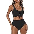 ZAFUL Women's High Waisted Bikini Scoop Neck Swimsuit Two Pieces Bathing Suit