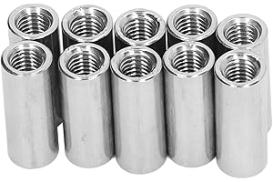 TISSTING 10 Pcs Round Coupling Nut M8 x 1.25 Female Thread 12mm Outer Diameter 30mm Length 304 Stainless Steel Silver Round Rod Coupling Nuts