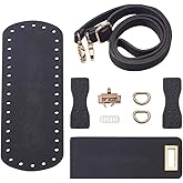 PandaHall DIY PU Leather Bag Knitting Set, Leather Bottom/26' Shoulder Strap/Bag Twist Lock/Flap Cover/Buckles for Crochet Handbag Tote, Black (7 Accessories)