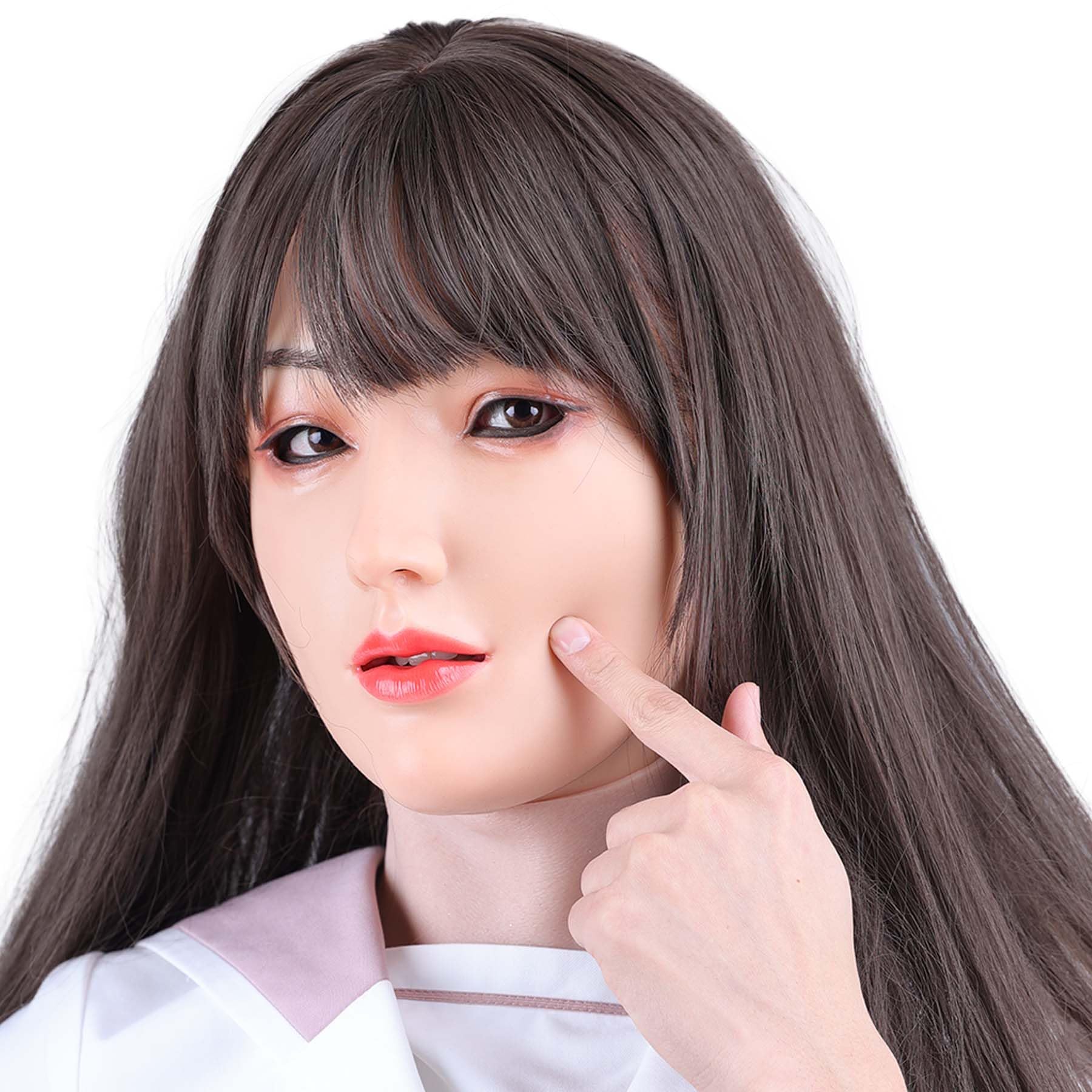 Photo 1 of TEYVIYI Silicone Female Mask with Makeup Realistic Full Head Face Mask for Crossdresser Cosplay Halloween (Ivory)