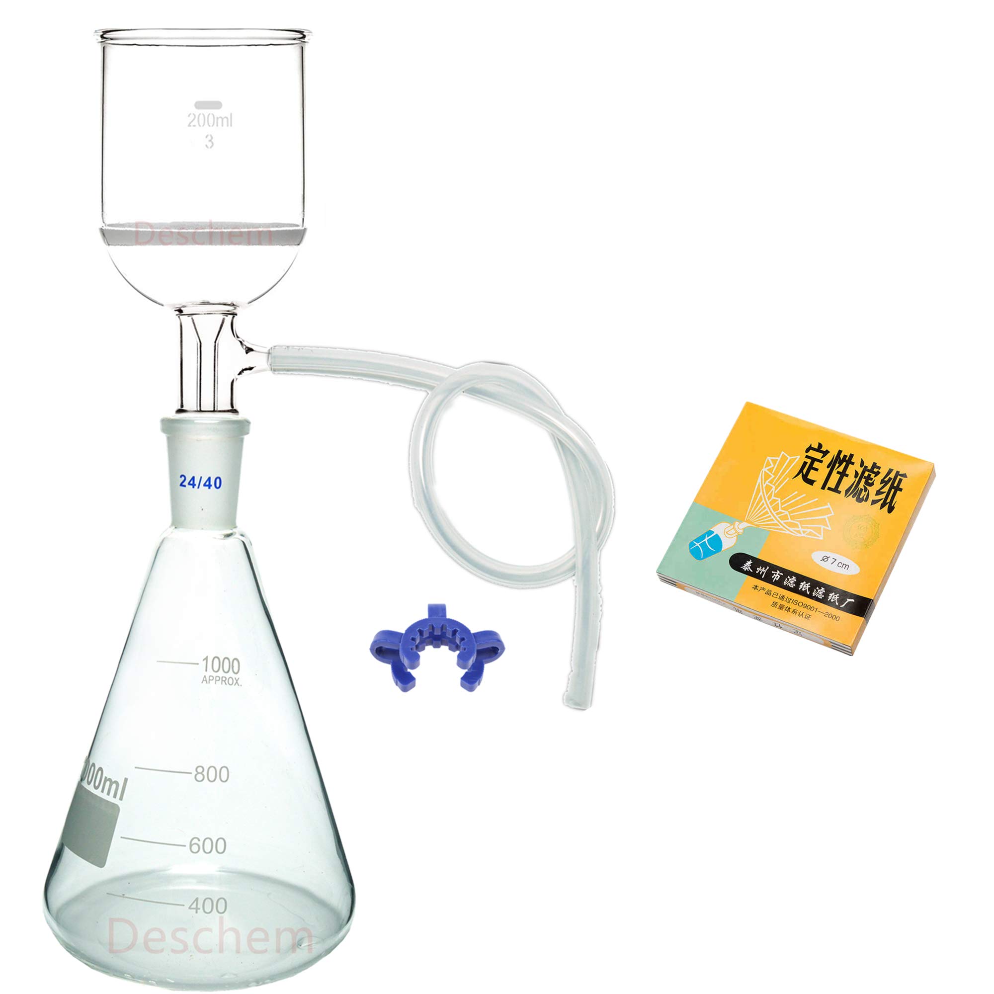 Deschem 1000ml,Suction Filtration Device,200ml Buchner Funnel,1L