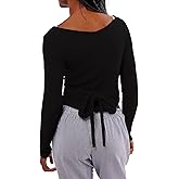 OFSOAK Womens Wool Tie Front Tops Crop Top Solid Long Sleeve Solid V-Neck Lightweight Crochet Cardigan Crop
